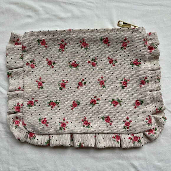 Sezane Froufrous Canvas Pouch with Pink Flowers - Picture 2 of 2